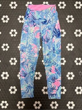 Lilly Pulitzer Luxletic Weekender High Rise Midi Leggings Saltwater Blue XS